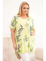 Dámská bavlněná halenka Plus size s krátkým rukávem a vázáním dole světle zelená