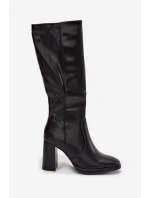 Dámské kozačky na podpatku z eko kůže zateplené černé Lyvella