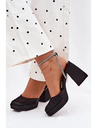 Dámské sandály na masivním podpatku ve tvaru sloupku s páskem se štrasem Černé Seraphina