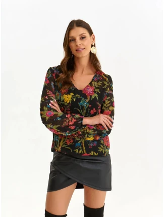 Dámská halenka SBD1480 černá s potiskem - FPrice Dámská halenka SBD1480 černá s potiskem - FPrice