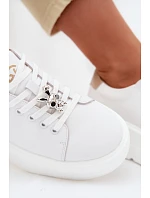 Kožené dámské tenisky na platformě s přezkou Vinceza 39973 Bílé