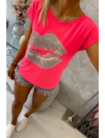 Halenka s potiskem rtů růžová neonová Halenka s potiskem rtů růžová neonová