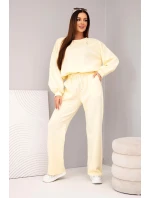Dámský set máslo mikina s broží a kalhoty s rovnou nohavicí žlutý