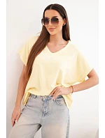 Dámská bavlněná halenka s výstřihem do V a krátkým rukávem žlutá