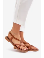 Kožené Plátěné Sandály S Propletenými Pásky Zazoo 40429 Hnědé