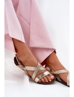 Ploché Kožené Sandály Dámské Zazoo 40032 Zlaté Ploché Kožené Sandály Dámské Zazoo 40032 Zlaté