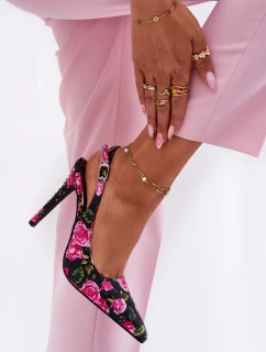 Ozdobené Sandály Na Podpatku S Růžemi Černé Vevessa