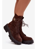 Dámské workery s ozdobným prvkem zateplené čokoládové Ilyane