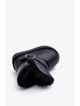 Dětské eko kožené sněhule s páskem, černá Orinor