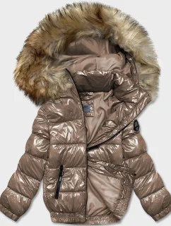 Světle hnědá lakovaná dámská bunda (B8039-12)