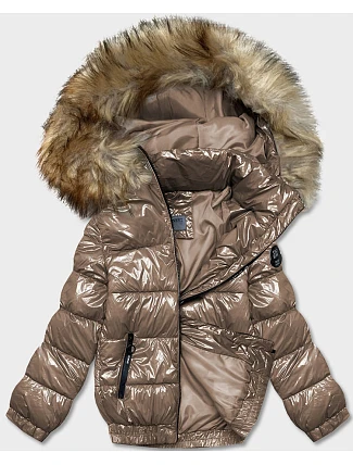Dámská lakovaná bunda světle hnědá (B8039-12)