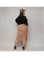 Černo-tmavě béžové šaty s úpletovou blůzou (682) Černo-tmavě béžové šaty s úpletovou blůzou (682)
