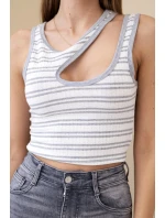 Dámský žebrovaný pruhovaný top bez rukávů s výstřihem šedá