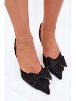 Dekorované Lodičky S Otevřenou Patou A Mašlí Černé Nilandriela