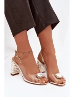 Průhledné sandály na sloupku s krystaly D&A MR52-239 zlaté