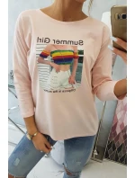 Letní dívčí halenka s potiskem pudrově růžová Letní dívčí halenka s potiskem pudrově růžová