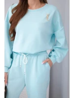 Dámský komplet máslová mikina s broží a kalhoty s rovnými nohavicemi citronový