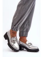 Dámské kožené polobotky na masivním podpatku stříbrné Lemmitty Dámské kožené polobotky na masivním podpatku stříbrné Lemmitty