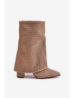 Ozdobené Lesklé Botky S Otočeným Svrškem Na Podpatku Zateplené Béžové Xistaria