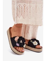 Dámské Sandály S Květinami Platforma S Pletením Černé Zenvanis