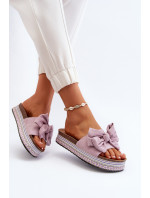 Dámské pantofle na platformě s mašličkou, fialová Evatria