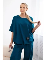 Bavlněný komplet halenka + kalhoty námořní