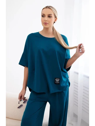 Bavlněný komplet halenka + kalhoty námořní