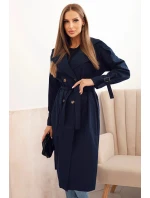 Dámský kabát v pase se zavazováním s límcem granátový