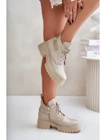 Zazoo 60483 Dámské Kožené Kotníkové Boty S Nízkým Zatepleným Svrškem Béžové