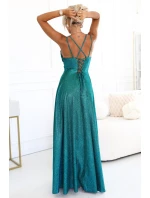 Dlouhé šaty 589-3  zelené se třpytkami - Numoco