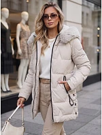 Dámská zimní prošívaná bunda s kapucí, světle béžová, FashionStreet TY5737