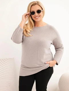 Dámský svetr plus size s lodičkovým výstřihem Cappuccino