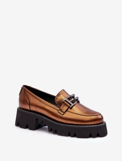 Dámské kožené polobotky Loafersy s ozdobou zlatou Lyndani