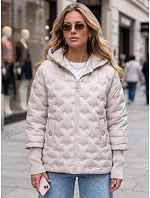 Dámská prošívaná bunda s kapucí, světle šedá, FashionStreet TY5867 Dámská prošívaná bunda s kapucí, světle šedá, FashionStreet TY5867