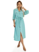 531-2 Midi košilka se zlatými knoflíky a vázáním - MINT