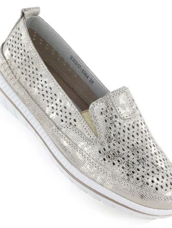 Dámské zlaté prolamované kožené polobotky Jezzi 5364