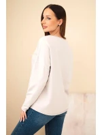 Dámská bavlněná blůza s vyšívanými květy a V výstřihem bežová