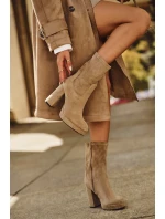 Dámské botky Carolina – na podpatku, béžové, z eko semiše