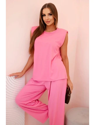 Dámský komplet z viskózy bez rukávů a rovnými kalhotami růžový Dámský komplet z viskózy bez rukávů a rovnými kalhotami růžový
