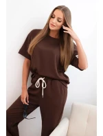 Dámský viskózový komplet s krátkým rukávem a nohavicemi hnědý