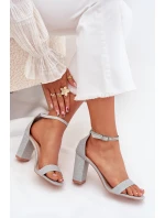 Lesklé Dámské Sandály Na Podpatku Stříbrné Kavina