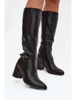 Dámské kozačky Muszkieterki zateplené na klínku s přezkou Sergio Leone KZ25738 černé