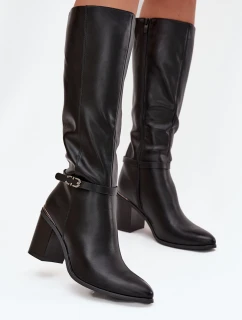 Dámské kozačky Muszkieterki zateplené na klínku s přezkou Sergio Leone KZ25738 černé