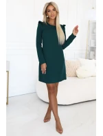 264-2 NELL Elegantní trapézové šaty s volánky na ramenou - lahvově zelené