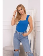 Halenka bez ramínek s volánky chrpově modrá