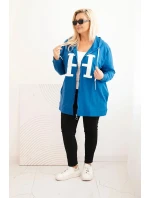 Dámská mikina Plus Size bavlněná s kapucí a velkým písmenem H chabrová