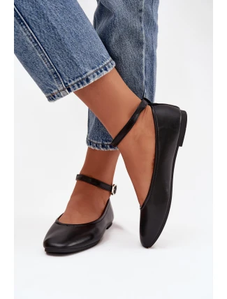 Dámské baleríny s páskem a přezkou Černé Janelor