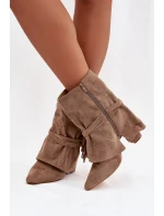 Dámské kotníkové boty na jehlovém podpatku s třásněmi a zlatými přezkami béžové Evelisse