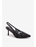 Dámské sandály na podpatku s krajkou Černé Pelivelle