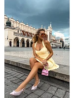 Růžové síťované sandály na podpatku s mašlí Moona Růžové síťované sandály na podpatku s mašlí Moona